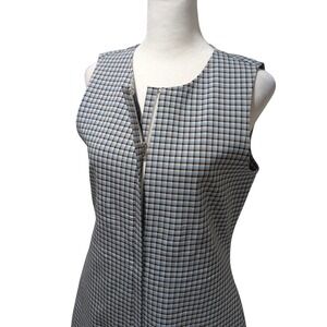 Theory Easy Crew Shift Dress Blue Grey Check Plaid Zip Front Viscose Mod Vibe 4
